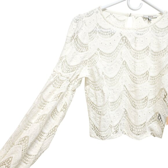 Bláshe Womens White Crochet Long-Sleeve Crop Top Size S - Picture 6 of 6
